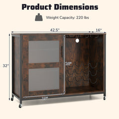 Wine Bar Cabinet with LED Light and Adjustable Shelves-Rustic Brown