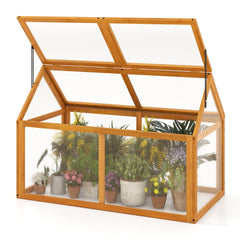 Wood Cold Frame Greenhouse Raised Flower Planter Protection with Adjustable Roof-Orange