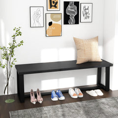 Wood Dining Bench with Metal Frame and Adjustable Footpads