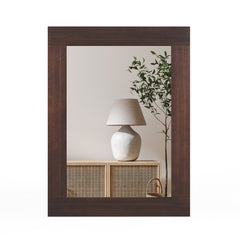 Wood Framed Wall Mirror for Bedroom Living Room Vanity Entryway-Brown