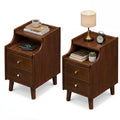 Wood Nightstand Set of 2 with Drawers and Solid Wood Legs