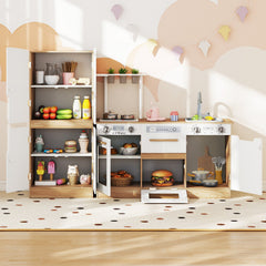 Wooden 2 Piece Kids Kitchen Playset with Fridge and Running Water