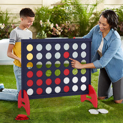 Wooden 4-in-a-row Game Set with 42 PCS Chips and 600D Oxford Fabric Carrying Bag-Blue
