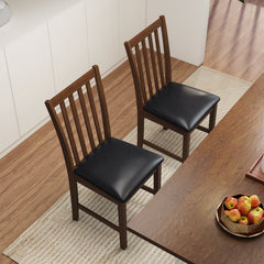Wooden Dining Chair Set of 2 with Rubber Wood Frame and Padded Seat