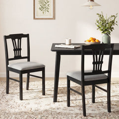 Wooden Dining Chairs Set of 2 Upholstered Kitchen Chairs with Solid Rubber Wood Frame