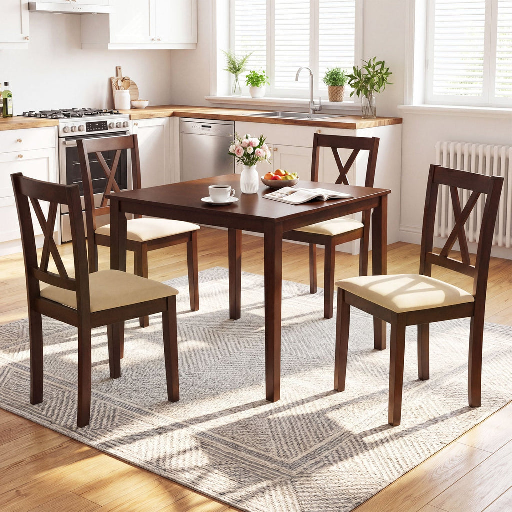 Wooden Dining Chairs Set of 4 Fabric Upholstered Kitchen Chairs