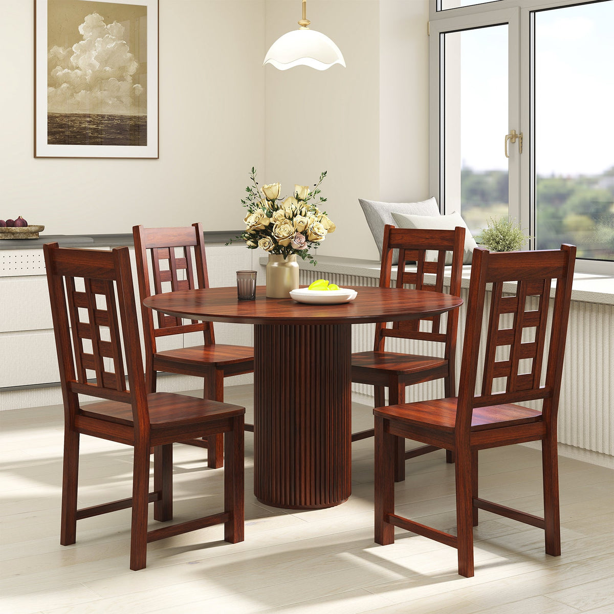 Wooden Dining Chairs Set of 2 Kitchen Chair with Solid Rubber Wood Frame-Walnut