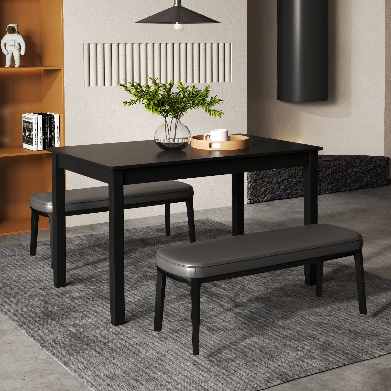 48-Inch Wooden Dining Table for 4 People Rectangular Kitchen Table with Rubber Wood Legs-Black