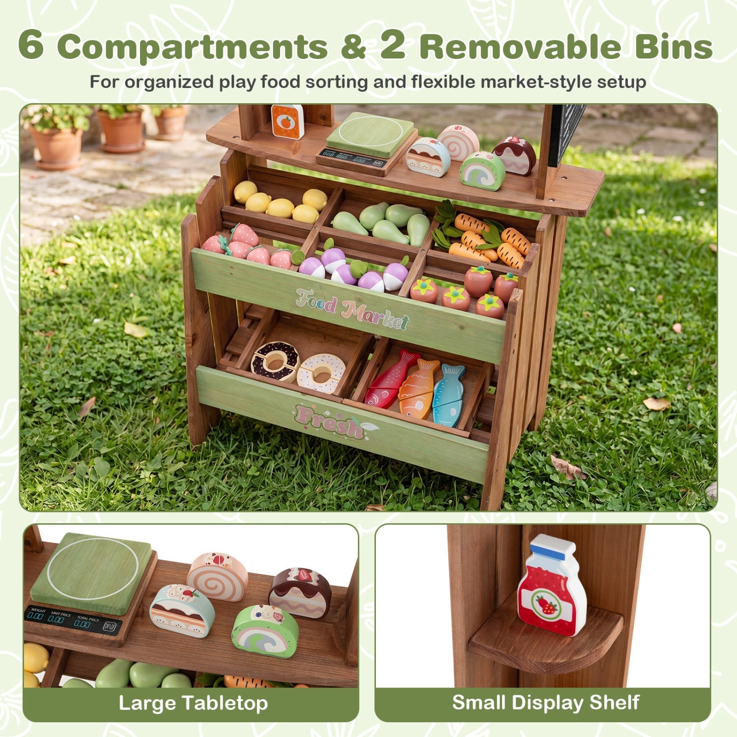 Wooden Grocery Store Playset with Chalkboard & 43 Accessories