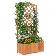 Wooden Raised Garden Bed with Trellis 63 Inch Tall Garden Planter
