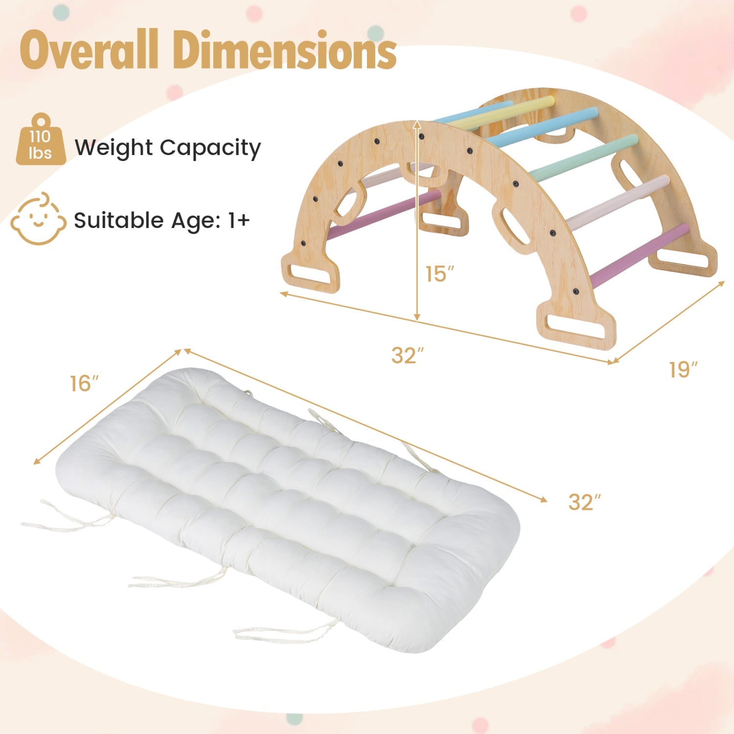 Wooden Rocking Climbing Arch with Cushion 3-in-1 Montessori