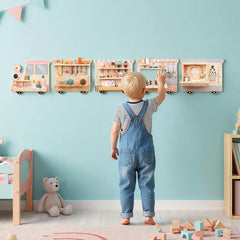 Wooden Sensory Wall Panel with Vanity and Tool Box
