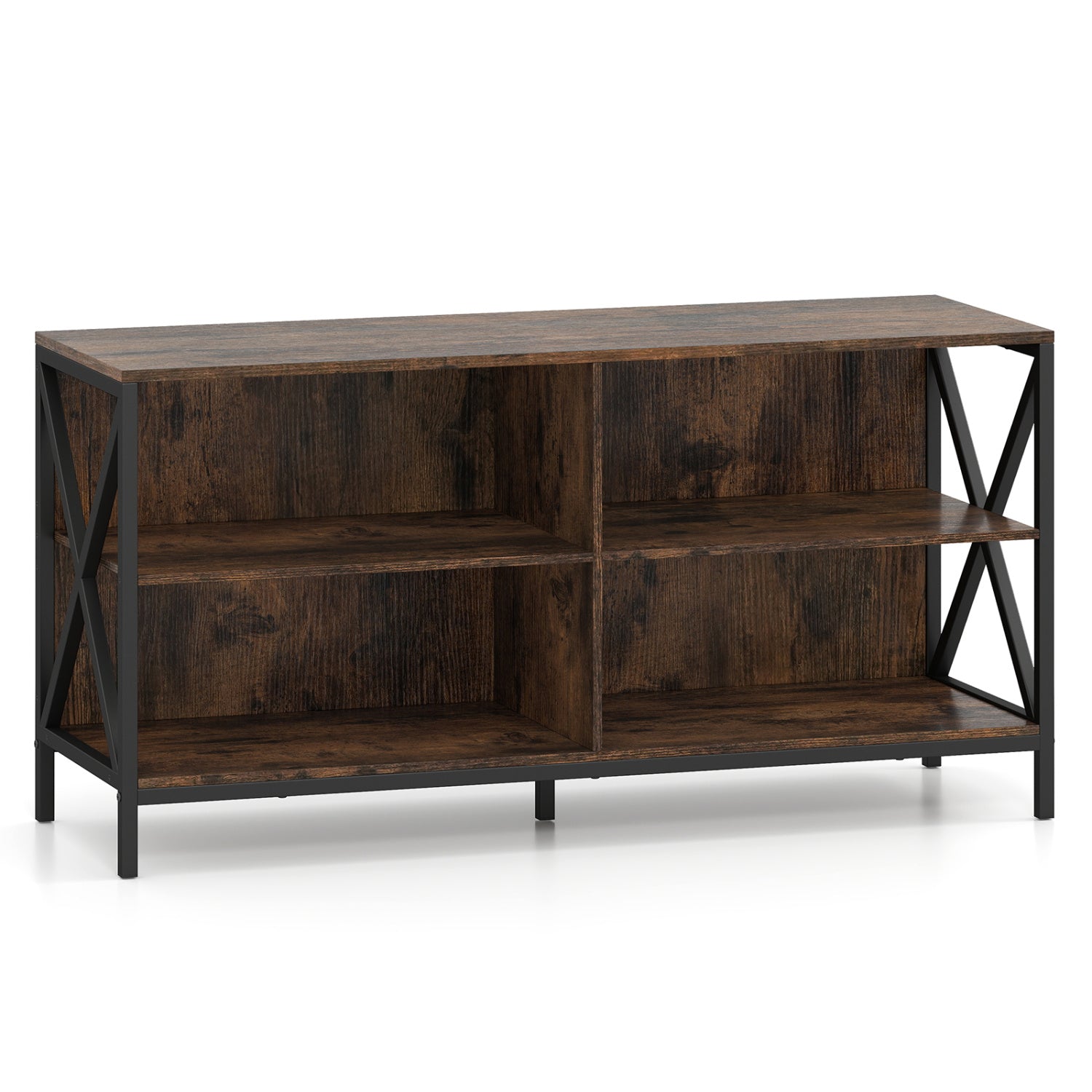 Wooden TV Stand Entertainment for TVs up to 55 Inch with X-Shaped Frame