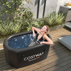 XL 129 Gal Oval Ice Bath Tub with Cover and Hand Pump for Athletes-Black