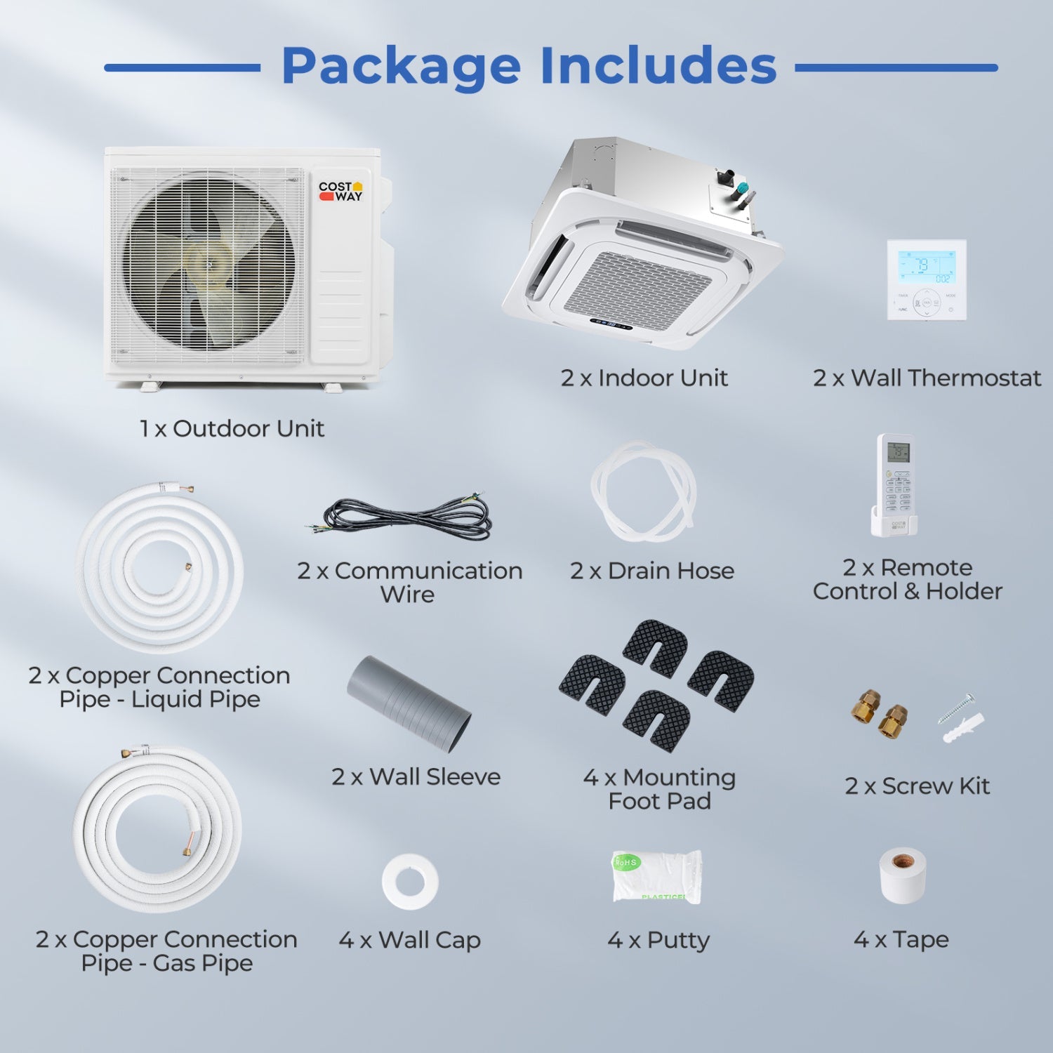 X-Pro 27000 BTU 2 Zone 24 SEER2 Ceiling Cassette Mini Split AC