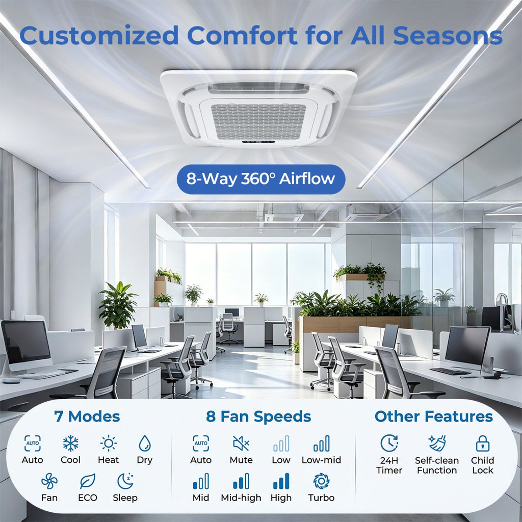 X-Pro 27000 BTU 2 Zone 24 SEER2 Ceiling Cassette Mini Split AC