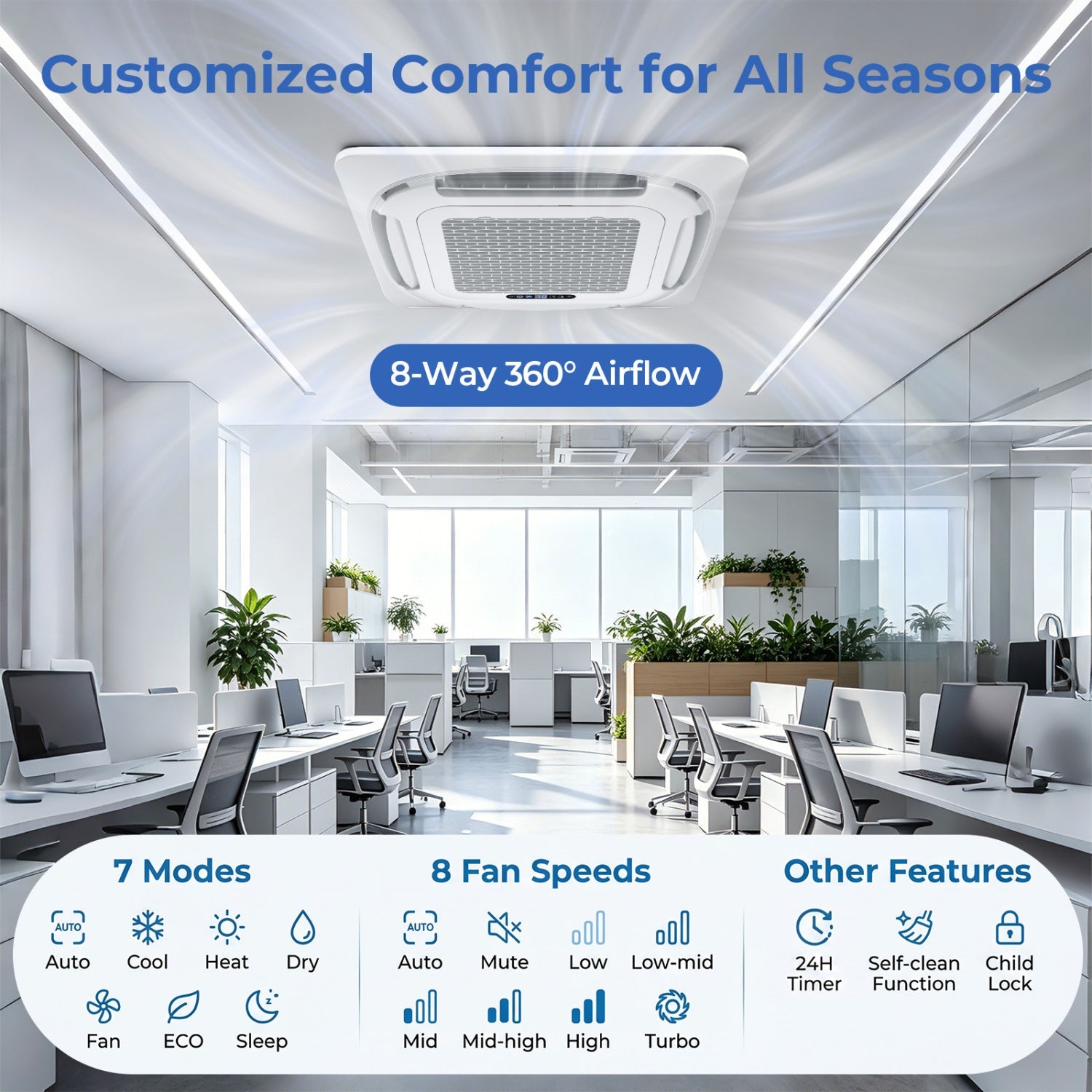 X-Pro 27000 BTU 2 Zone 24 SEER2 Ceiling Cassette Mini Split AC