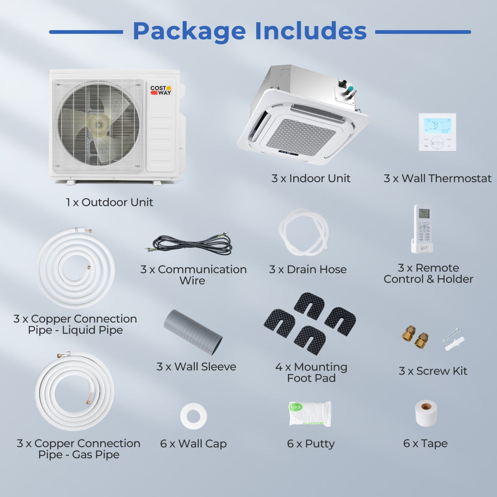 X-Pro 27000 BTU 3 Zone 24 SEER2 Ceiling Cassette Mini Split AC