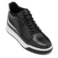 CALTO - Y7150 - 2.6 Inches Taller (Black) - Leather Ankle Top Sneak-Boot