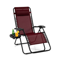 Outdoor Folding Zero Gravity Reclining Lounge Chair-Dark Red