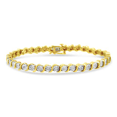 14K Rose Gold Plated .925 Sterling Silver 1/4 Cttw Diamond Round Miracle Plate and "S" Link Tennis Bracelet (I-J Color, I2- I3 Clarity) - 7"