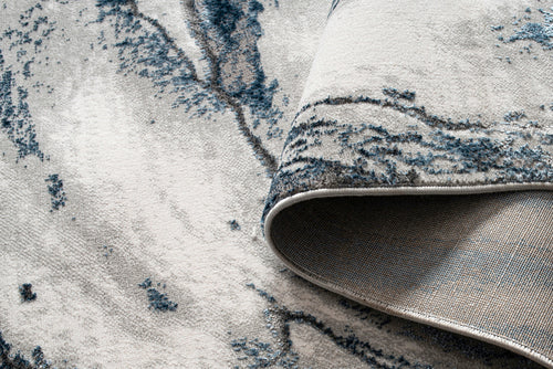 'Ziv' Luxury Area Rug in Blue and Grey Abstract Design