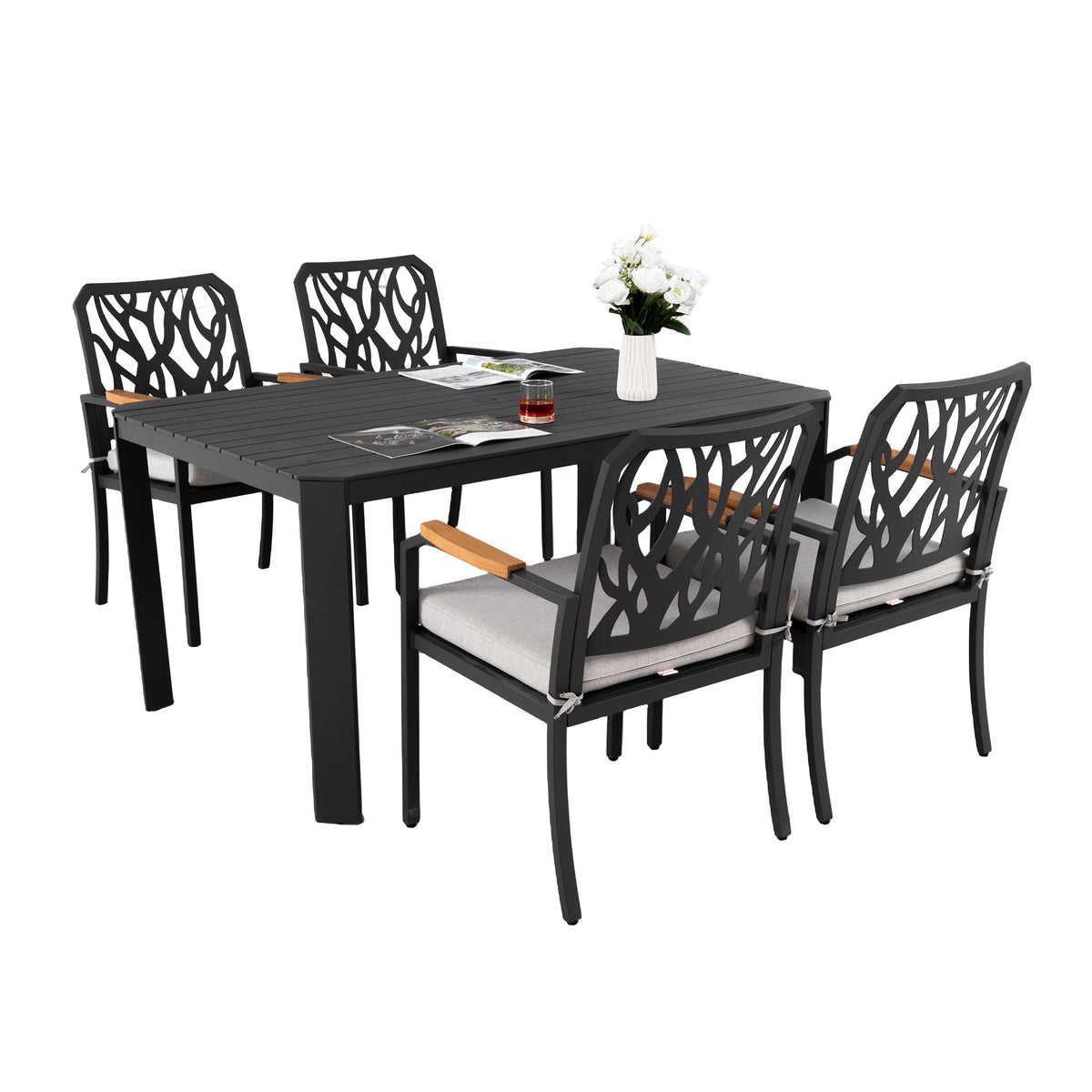 5PC Outdoor Patio Aluminum Dining Set with Cushions - Bourbon Brown