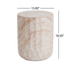 Elegant Indoor/Outdoor Lightweight Concrete Cylinder Side Table with Travertine Finish