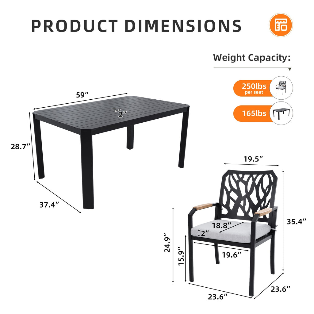 5PC Outdoor Patio Aluminum Dining Set with Cushions - Bourbon Brown