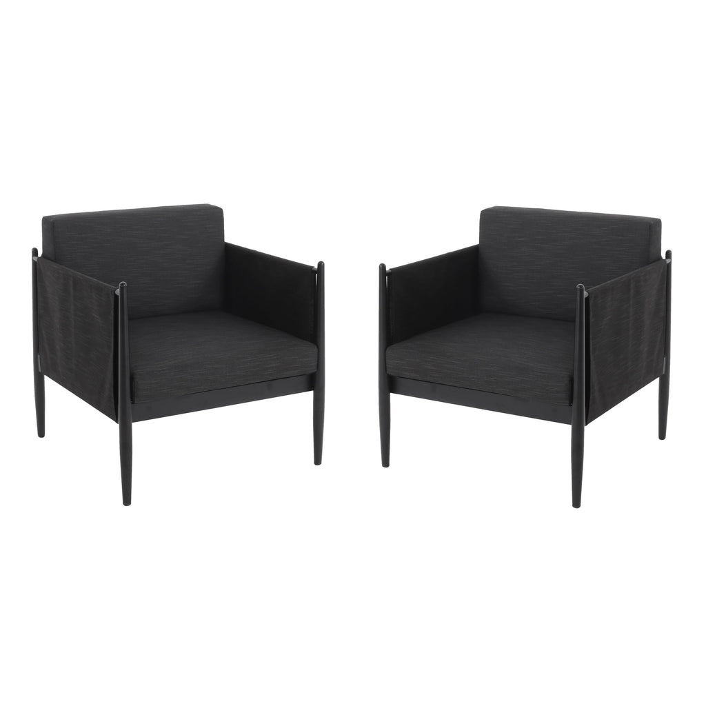Dawson Outdoor Patio 2pcs Black Aluminum Club Chair Set with Water-Resistant Cushions