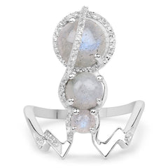 2.79 Carat Genuine Labradorite And White Topaz .925 Sterling Silver Ring