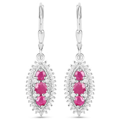 4.32 Carat Genuine Ruby and White Topaz .925 Sterling Silver 3 Piece Jewelry Set (Ring, Earrings, and Pendant w/ Chain)