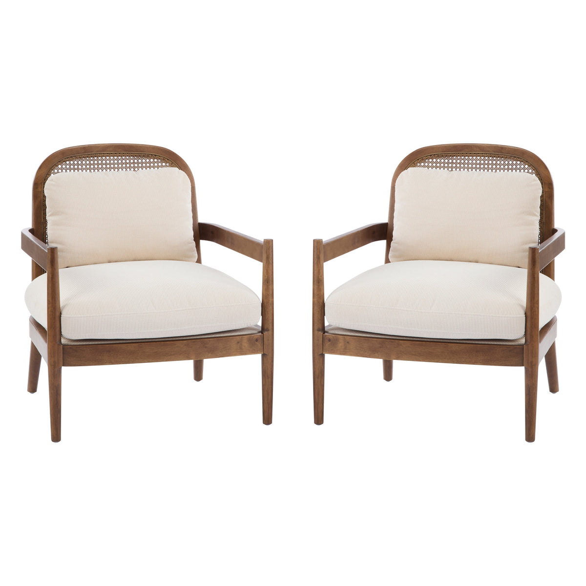 Elliston Rattan Backrest Solid Wood Accent Chair with Cushions - Set of 2
