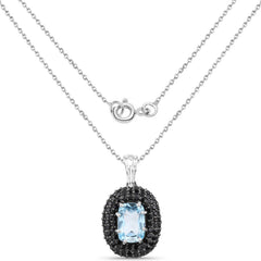 6.70 Carat Genuine Blue Topaz and Black Spinel .925 Sterling Silver Pendant