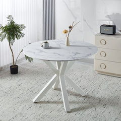 Cross Leg Dining Table With Round Top, For 4 - 6 People - White
