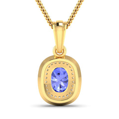 1.45 Carat Genuine Tanzanite and White Diamond 14K Yellow Gold Pendant