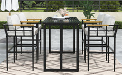 U_Style Iron Outdoor Dining Set with Acacia Wood Armrest