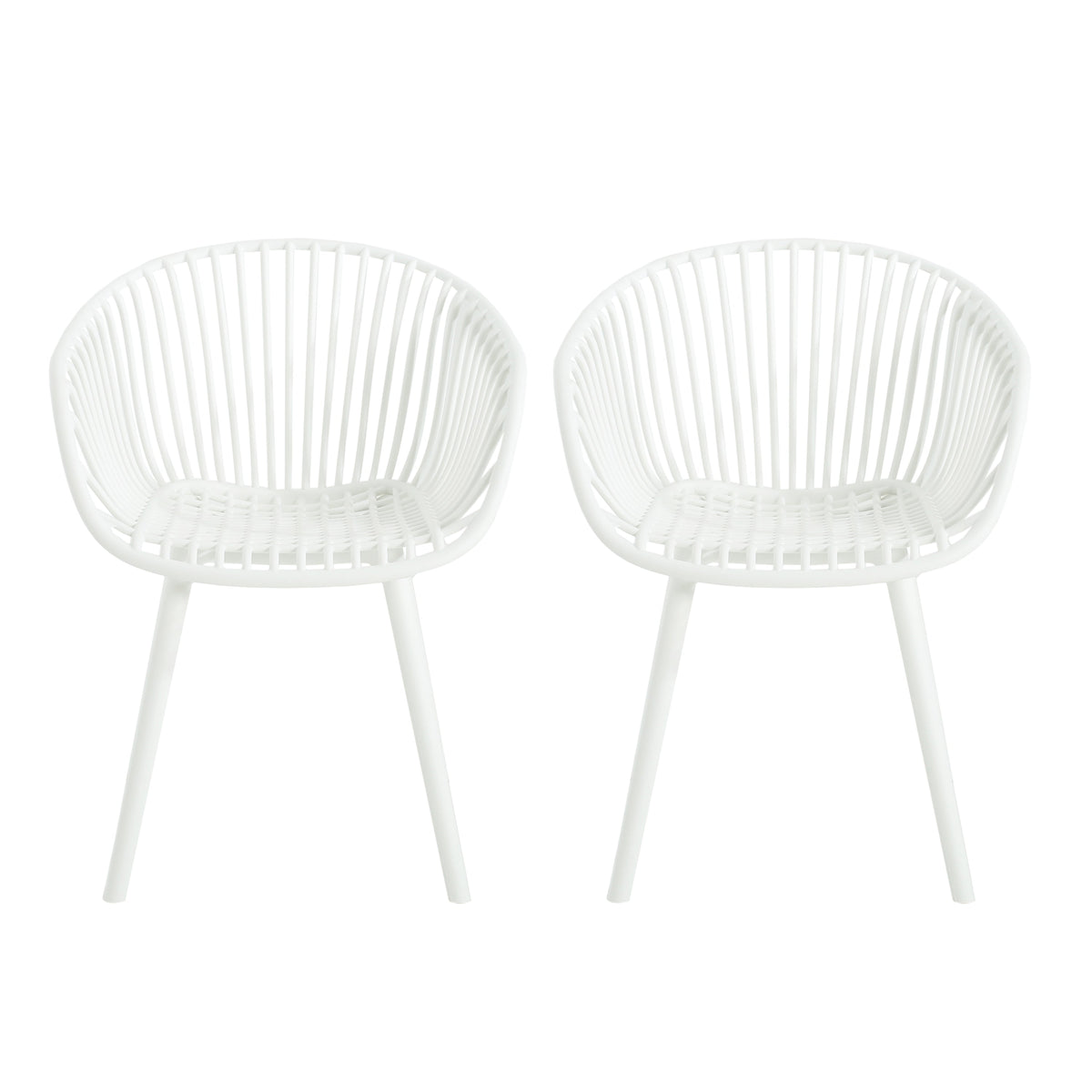 Modern Mykonos Outdoor Dining Chairs Set of 2 with Weather-Resistant White Plastic Resin