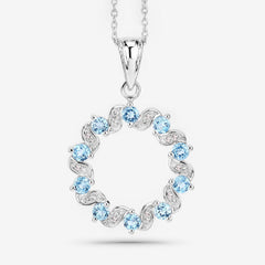 1.30 Carat Genuine Swiss Blue Topaz and White Topaz .925 Sterling Silver Pendant