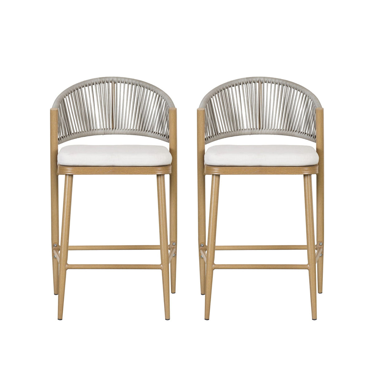 Outdoor 26" Counter Height Metal Frame Counter Stools With Scallop Shaped Backrest & Water Resistant Cushions