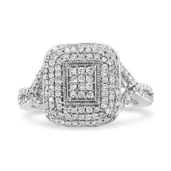 .925 Sterling Silver 1/2 Cttw Round-Cut Diamond Cluster Cushion Ring (I-J , I1-I2) - Size 7