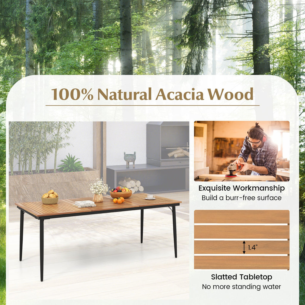 79 Inch Acacia Wood Outdoor Dining Table for 8 with 1.9 Inch Umbrella Hole