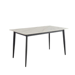 Mid Century Modern Dining Table Round White Sintered Stone Top Heavy Duty Metal Legs Waterproof Surface For Kitchen Dining Room Or Office Furniture - White / Black