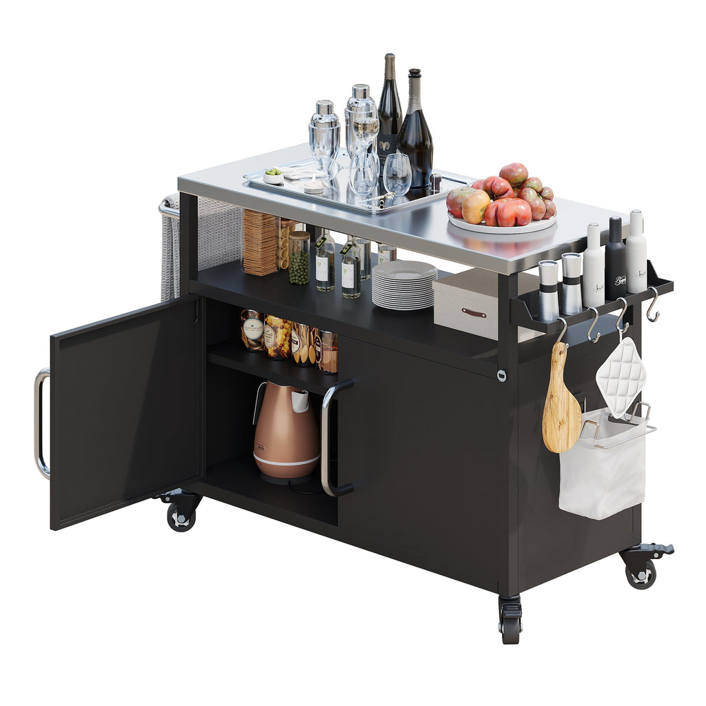 K&K 54.5" Outdoor Kitchen Island with Stainless Steel Tabletop