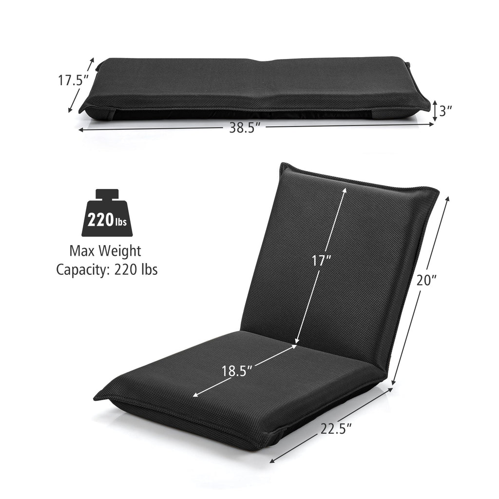 Adjustable 6 Positions Folding Lazy Man Sofa Chair Floor Chair-Black