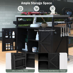 K&K Outdoor Kitchen Island with Rolling Bar Cart and Storage Cabinet