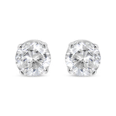 AGS Certified 14K White Gold 1.0 Cttw 4-Prong Set Brilliant Round-Cut Solitaire Diamond Push Back Stud Earrings (F-G Color, SI2-I1 Clarity)