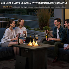 5 Piece Outdoor Patio Set With 50000 BTU Fire Pit Blue