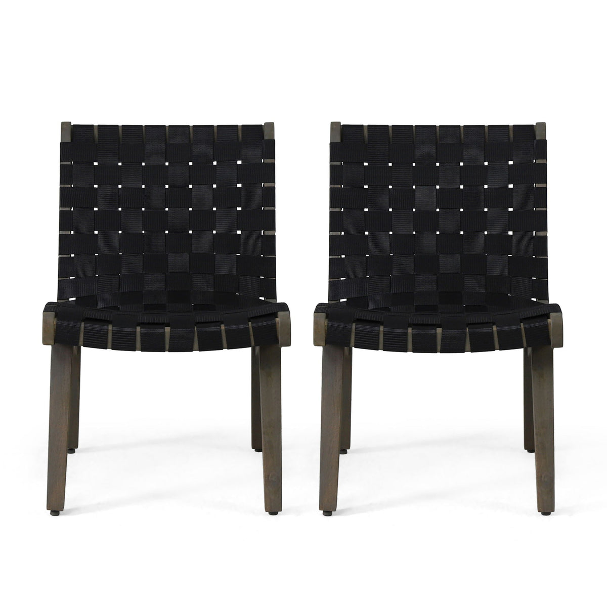 Lounge Chair With Stunning Rope Weave Design, Set of 2 - Black