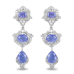7.73 Carat Genuine Tanzanite and White Topaz .925 Sterling Silver Earrings